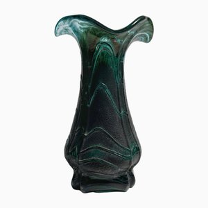 Vintage Art Nouveau Iridescent Glass Flower Vase Green from Weinfurtner Glashütten, Germany, 1980s-VTK-2020048