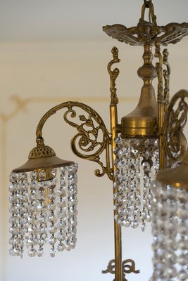 Vintage Art Nouveau Style Brass Chandelier with Swarovski Crystals, 1950s-QES-667906