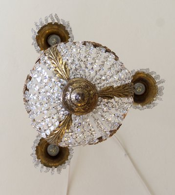 Vintage Art Nouveau Style Brass Chandelier with Swarovski Crystals, 1950s-QES-667906