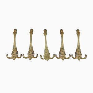 Vintage Art Nouveau Style Brass Coat Racks, 1970s, Set of 6-CAQ-569537