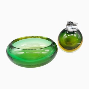 Vintage Ashtray & Lighter, in Murano Glass from Seguso, 1960s, Set of 2-OLY-1705784