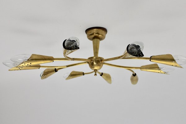 Vintage Austrian Brass 10-Arm Flush Mount Ceiling Lamp by Rupert Nikoll, 1950s-NB-668055