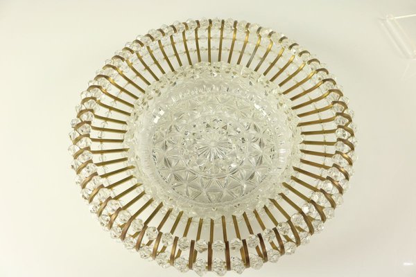 Vintage Austrian Glass, Brass, and Diamond Cut Acrylic Glass Flush Mount Ceiling Lamp, 1950s-FUP-724783