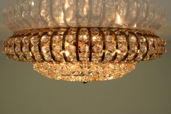 Vintage Austrian Glass, Brass, and Diamond Cut Acrylic Glass Flush Mount Ceiling Lamp, 1950s-FUP-724783