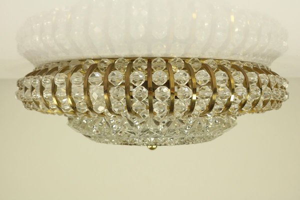 Vintage Austrian Glass, Brass, and Diamond Cut Acrylic Glass Flush Mount Ceiling Lamp, 1950s-FUP-724783