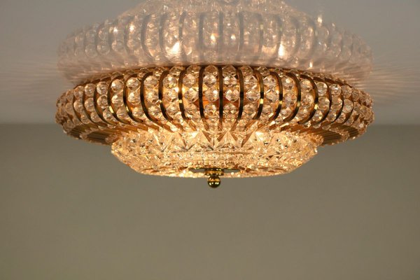 Vintage Austrian Glass, Brass, and Diamond Cut Acrylic Glass Flush Mount Ceiling Lamp, 1950s-FUP-724783