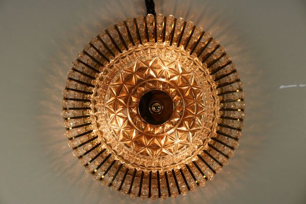 Vintage Austrian Glass, Brass, and Diamond Cut Acrylic Glass Flush Mount Ceiling Lamp, 1950s-FUP-724783