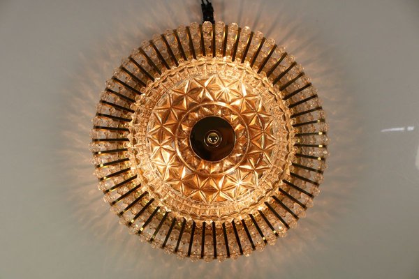 Vintage Austrian Glass, Brass, and Diamond Cut Acrylic Glass Flush Mount Ceiling Lamp, 1950s-FUP-724783