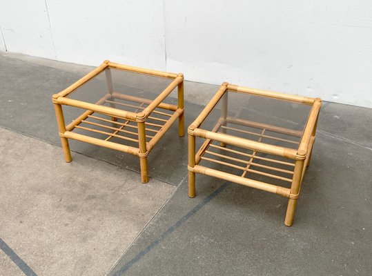 Vintage Bamboo and Glass Side Tables, 1970s, Set of 2-UAH-1344161