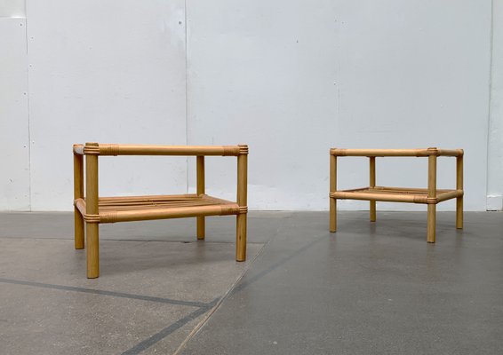 Vintage Bamboo and Glass Side Tables, 1970s, Set of 2-UAH-1344161