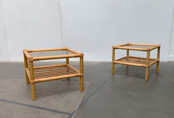 Vintage Bamboo and Glass Side Tables, 1970s, Set of 2-UAH-1344161