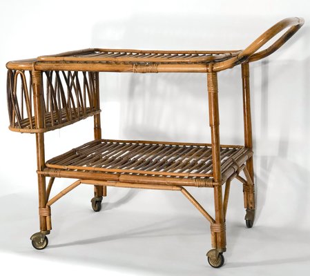 Vintage Bamboo Bar Trolley, 1950s, Italy-OT-1049631