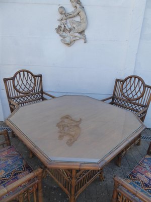 Vintage Bamboo Dining Table & Chairs Set, 1970s, Set of 5-AWL-706426