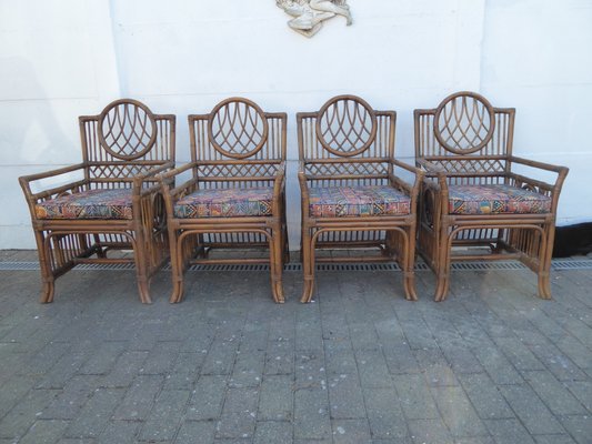 Vintage Bamboo Dining Table & Chairs Set, 1970s, Set of 5-AWL-706426