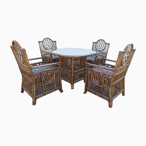 Vintage Bamboo Dining Table & Chairs Set, 1970s, Set of 5-AWL-706426