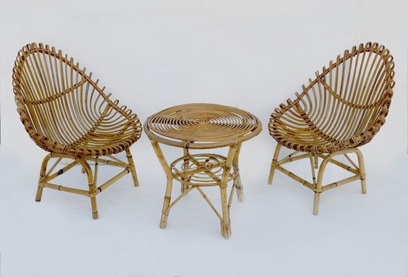 Vintage Bamboo Lounge Chairs, 1960, Set of 2-CGZ-1789642