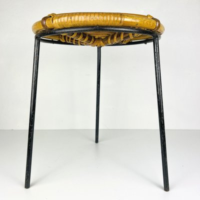 Vintage Bamboo Metal Stool, Italy, 1950s-WQC-1130496