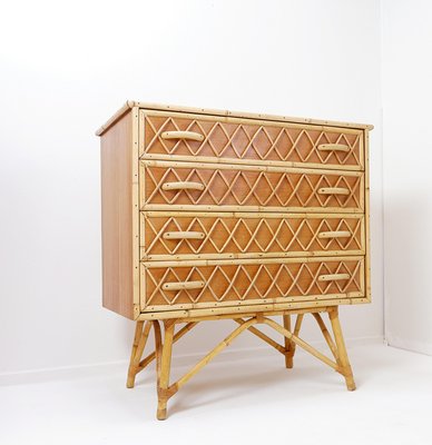 Vintage Bamboo Rattan and Wicker Cane Chest of Drawers-NYF-2019098