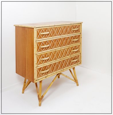 Vintage Bamboo Rattan and Wicker Cane Chest of Drawers-NYF-2019098