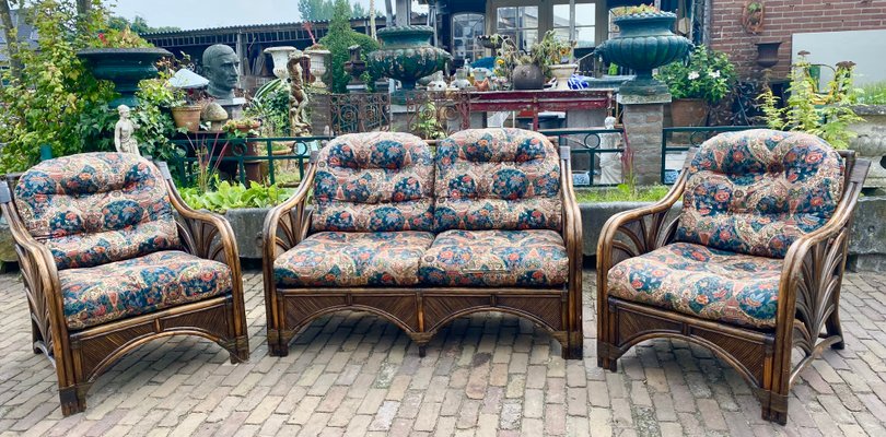 Vintage Bamboo Sofa and Chairs, Set of 3-WZZ-988584