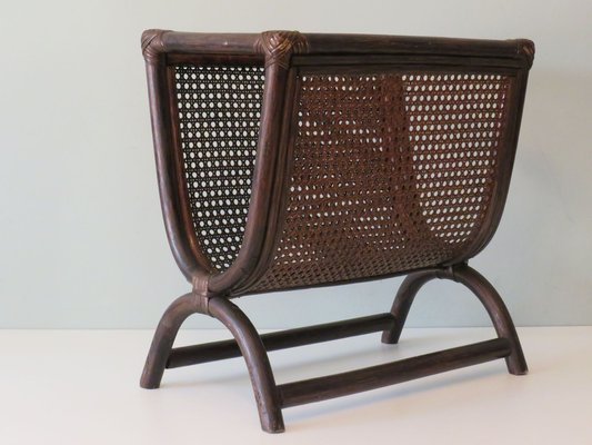 Vintage Bamboo & Webbing Magazine Rack, Italy, 1960s-UKG-1378324