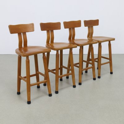 Vintage Bar Stool in Wood, 1970s, Set of 4-RZV-2034014