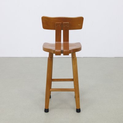 Vintage Bar Stool in Wood, 1970s, Set of 4-RZV-2034014