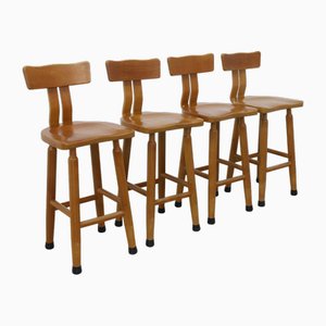 Vintage Bar Stool in Wood, 1970s, Set of 4-RZV-2034014