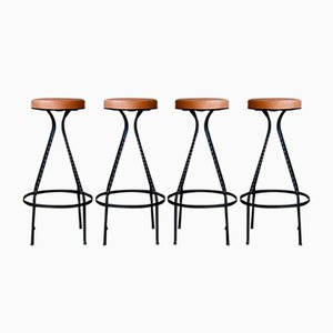 Vintage Bar Stools in Metal and Leatherette, 1950s, Set of 4-AIU-2017543