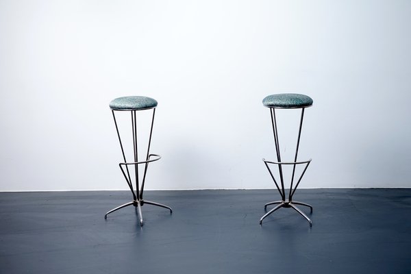 Vintage Bar Stools in Peacock Fabric, 1960s, Set of 2-CIP-1151091