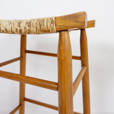 Vintage Bar Stools with Oak and Rush Woven Seat, Set of 3-NYF-2019025