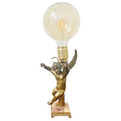 Vintage Baroque Angel Table Lamp in Brass & Marble-BMU-1807652