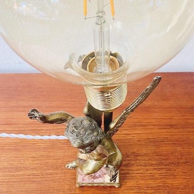 Vintage Baroque Angel Table Lamp in Brass & Marble-BMU-1807652