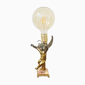 Vintage Baroque Angel Table Lamp in Brass & Marble-BMU-1807652