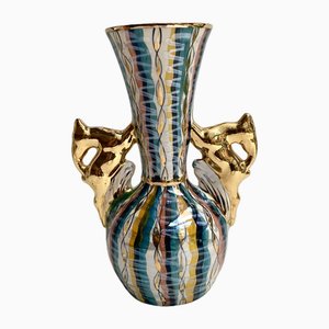 Vintage Baroque Ceramic Vase with Deer Stag Shape Handles from H.Bequet, Belgium, 1960s-GYX-1778079