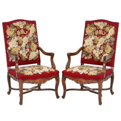 Vintage Baroque Style Embroidered Armchairs, Set of 2-YGE-580458