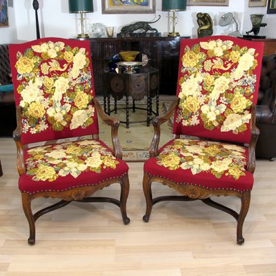 Vintage Baroque Style Embroidered Armchairs, Set of 2-YGE-580458