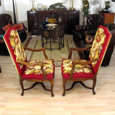 Vintage Baroque Style Embroidered Armchairs, Set of 2-YGE-580458