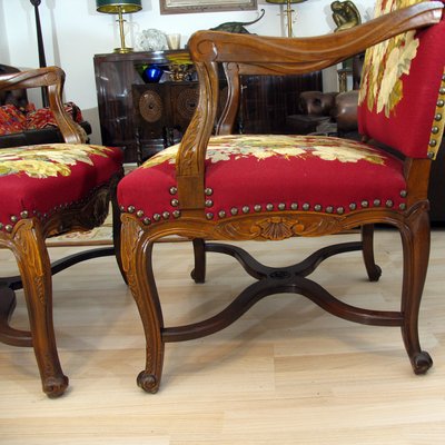 Vintage Baroque Style Embroidered Armchairs, Set of 2-YGE-580458