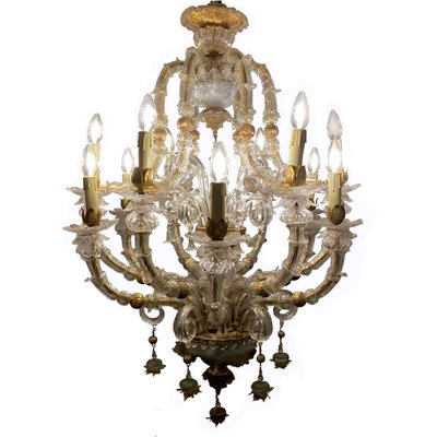 Vintage Baroque Style Gold and Murano Glass Chandelier, 1930s-HWV-584476