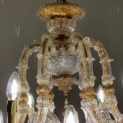 Vintage Baroque Style Gold and Murano Glass Chandelier, 1930s-HWV-584476