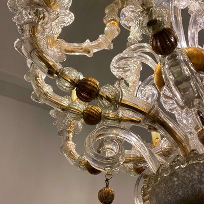 Vintage Baroque Style Gold and Murano Glass Chandelier, 1930s-HWV-584476