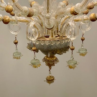 Vintage Baroque Style Gold and Murano Glass Chandelier, 1930s-HWV-584476