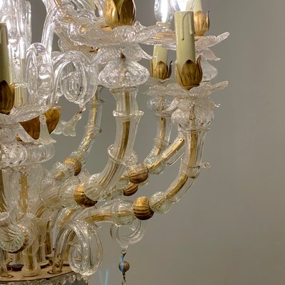 Vintage Baroque Style Gold and Murano Glass Chandelier, 1930s-HWV-584476