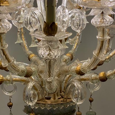 Vintage Baroque Style Gold and Murano Glass Chandelier, 1930s-HWV-584476