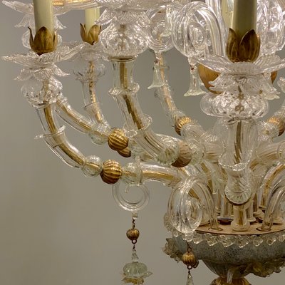 Vintage Baroque Style Gold and Murano Glass Chandelier, 1930s-HWV-584476