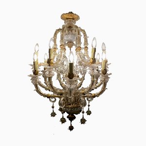 Vintage Baroque Style Gold and Murano Glass Chandelier, 1930s-HWV-584476