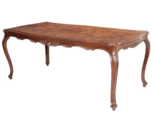 Vintage Baroque Style Hand Carved Burl Walnut Dining Table from Bovolone, 1920s-NJV-708581