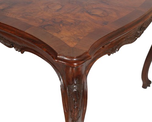 Vintage Baroque Style Hand Carved Burl Walnut Dining Table from Bovolone, 1920s-NJV-708581