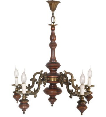 Vintage Baroque Style Lacquered Walnut and Walnut Ceiling Lamp, 1950s-NJV-715421